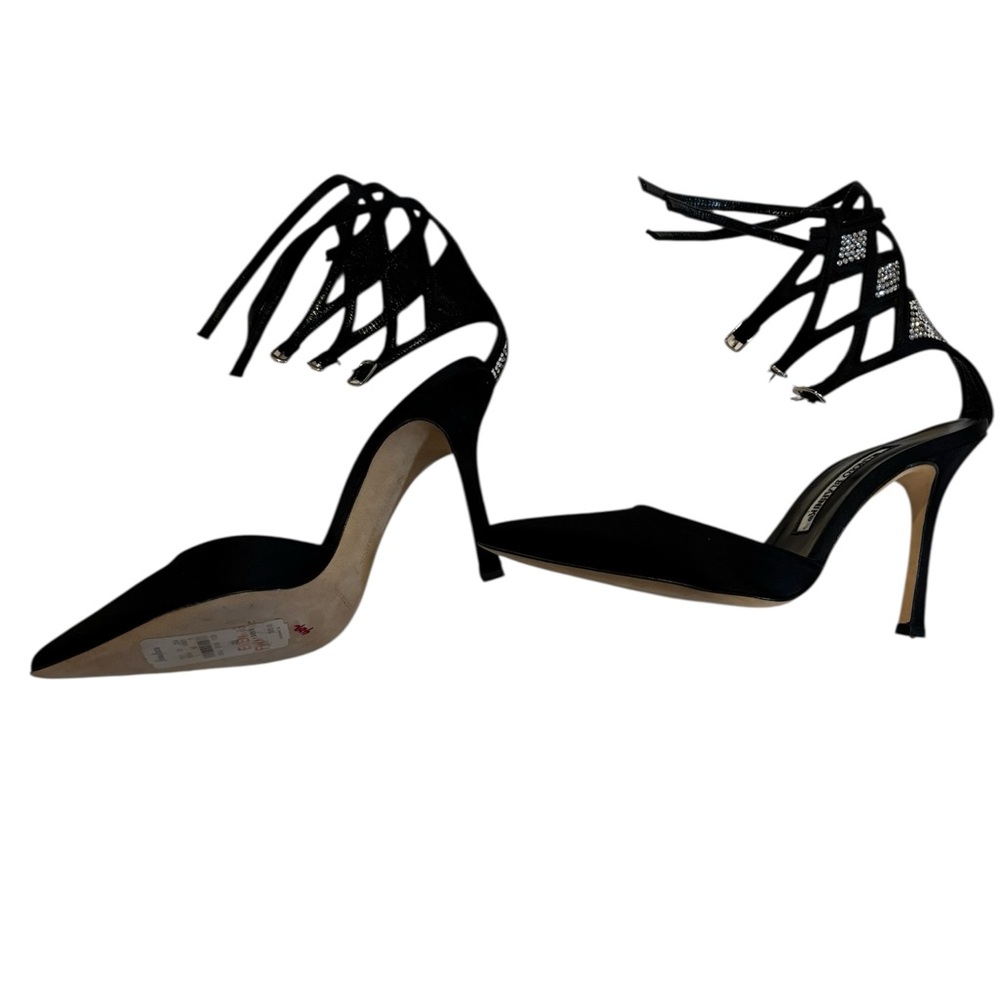 Manolo Blahnik Black Rhinestone Ankle Strap Heels European Size 37